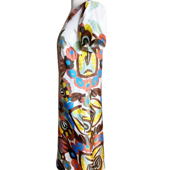 SEE BY CHLOE Silk Dress Short Sleeves Abstract Floral Shift Ivory 70s 6 /42 EUC - Picture 3 of 9